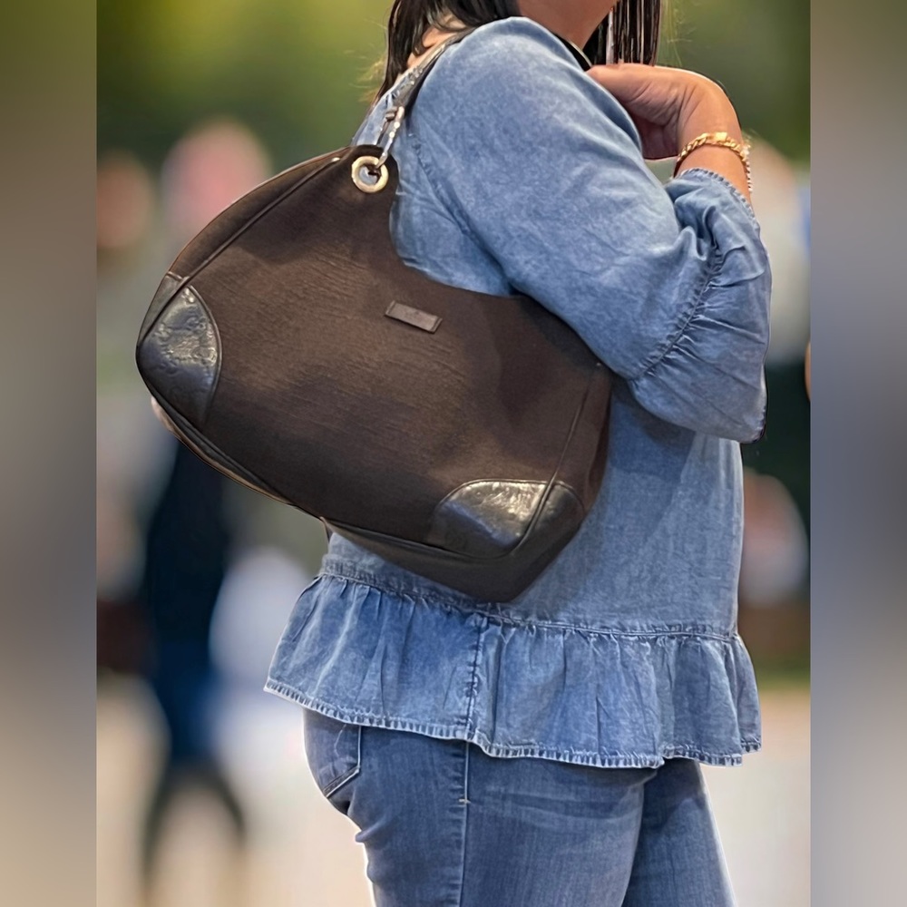 GUCCI Vintage Fabric & Leather Hobo Bag